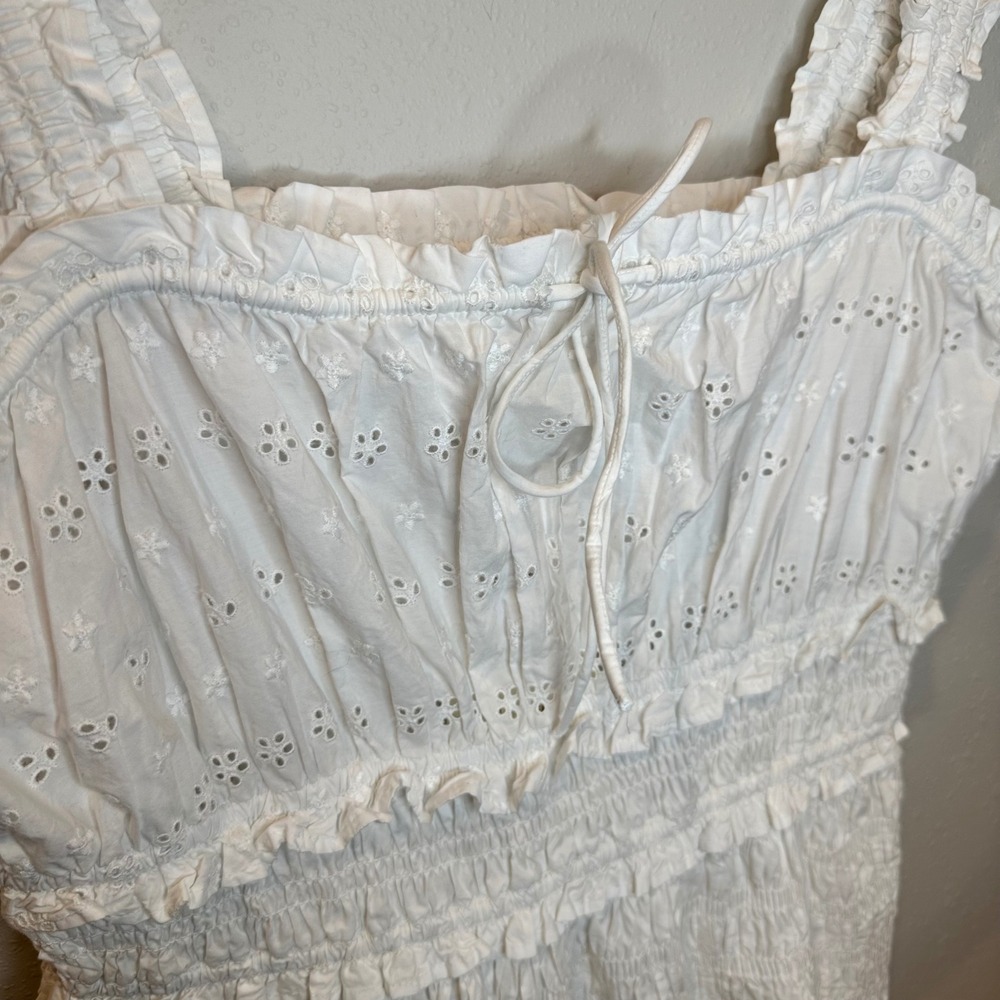 NWT GAP x DOEN Eyelet Midi Dress Women Large White Smocked Tiered Cottagecore - Picture 9 of 16